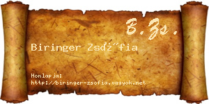 Biringer Zsófia névjegykártya